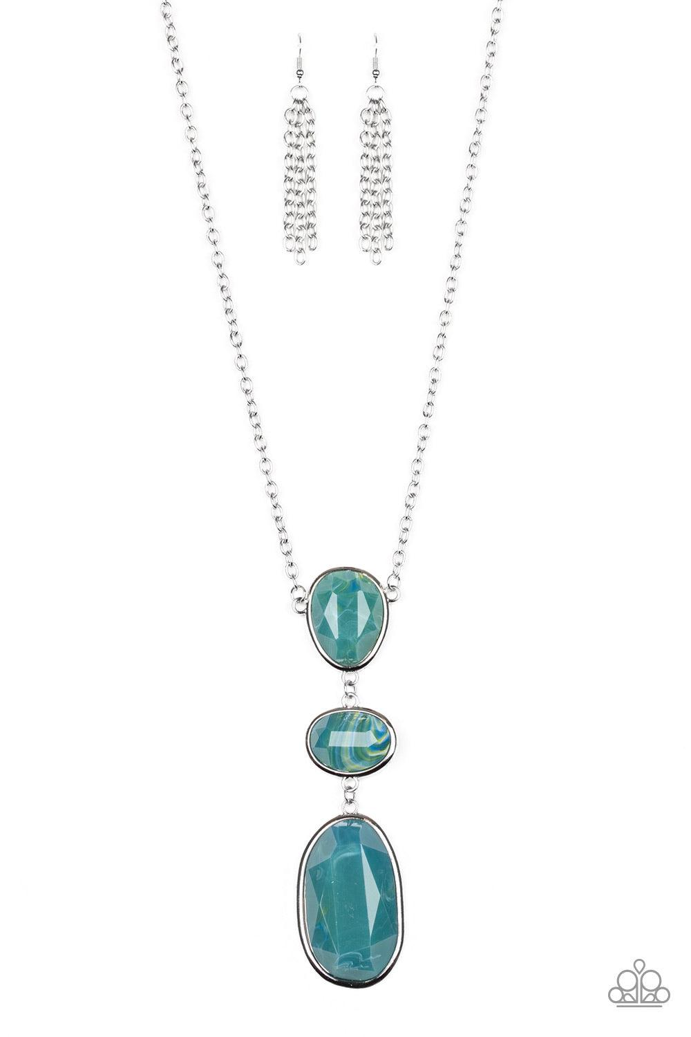 Paparazzi Accessories Making An Impact ~Multi Featuring a colorful marble-like finish, three mismatched Bluestone acrylic frames link down the chest for a dramatic effect. Features an adjustable clasp closure. Color may vary.