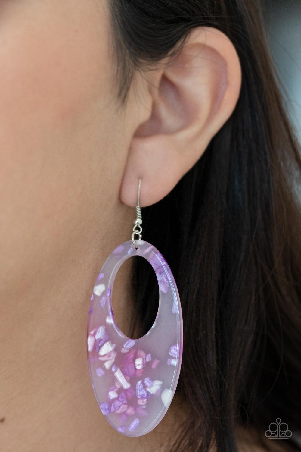 Paparazzi Accessories Rainbow Springs - Multi Featuring splashes of pink and purple, an iridescently flecked acrylic frame swings from the ear for a whimsical look. Earring attaches to a standard fishhook fitting. Color may vary. Jewelry