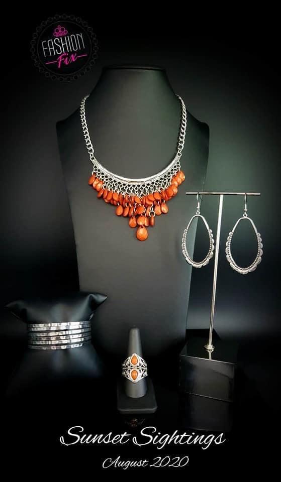 Paparazzi Accessories Sunset Sitings: FF August 2020 Trendsetters are sure to gravitate towards the accessories found in the Sunset Sightings collection. Featuring more drastic designs, bold colors, and funky combinations found outside the box, the pieces