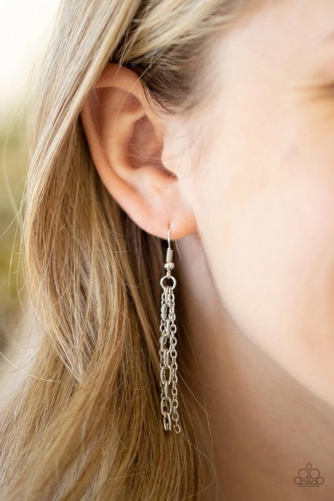 Paparazzi Accessories Free-Spirited Forager - Pink An oval pink stone, hammered silver disc, and lifelike silver leaf charm swing from the bottom of a lengthened silver chain, creating a whimsical pendant. Features an adjustable clasp closure. Sold as one