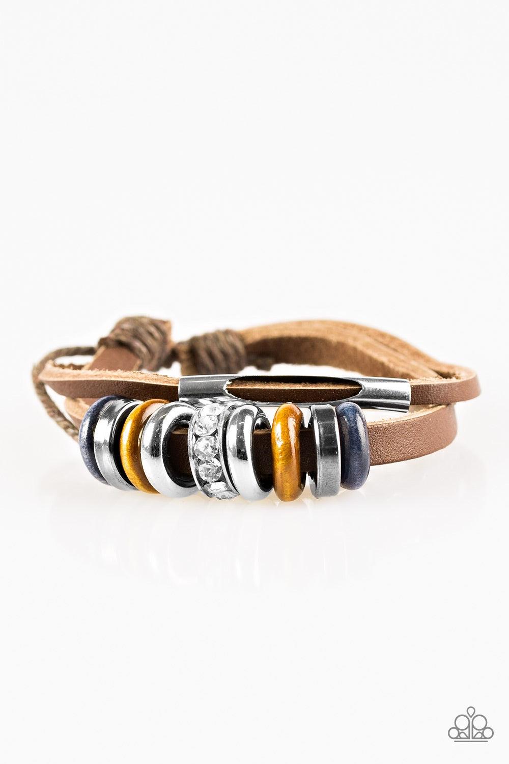 Paparazzi Accessories Summer Classic - Brown Featuring an array of rhinestone, wooden, and metallic accents, leather bands layer across the wrist for an urban look. Features an adjustable sliding knot closure. Jewelry