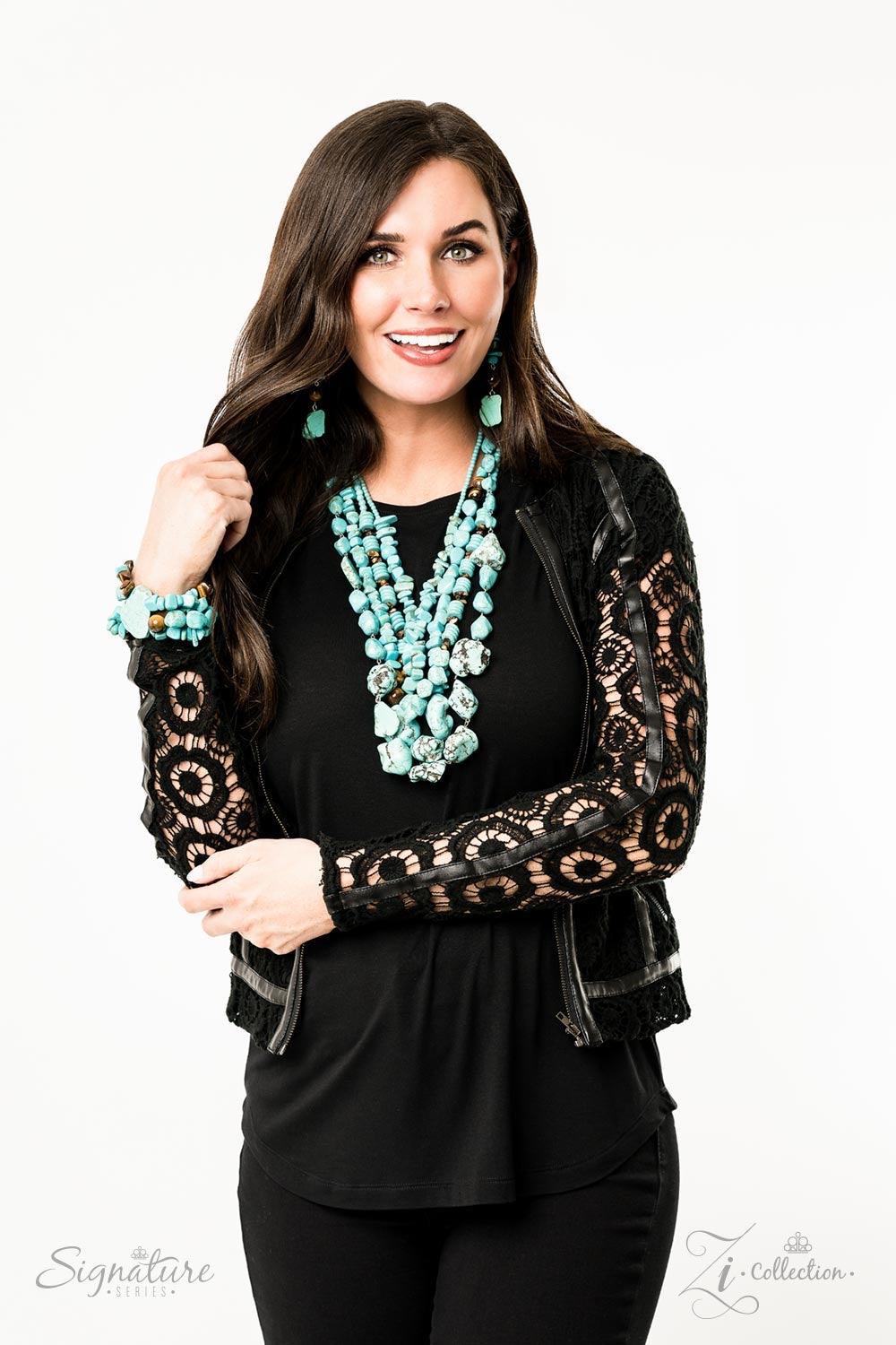 Paparazzi Accessories The Monica 💗ZiCollection $25💗 Joined together by silver fittings, strand after strand of turquoise stones and tiger's eye accents layer down the chest in this groundbreaking look. Featuring round, raw, and pebble-like finishes, the
