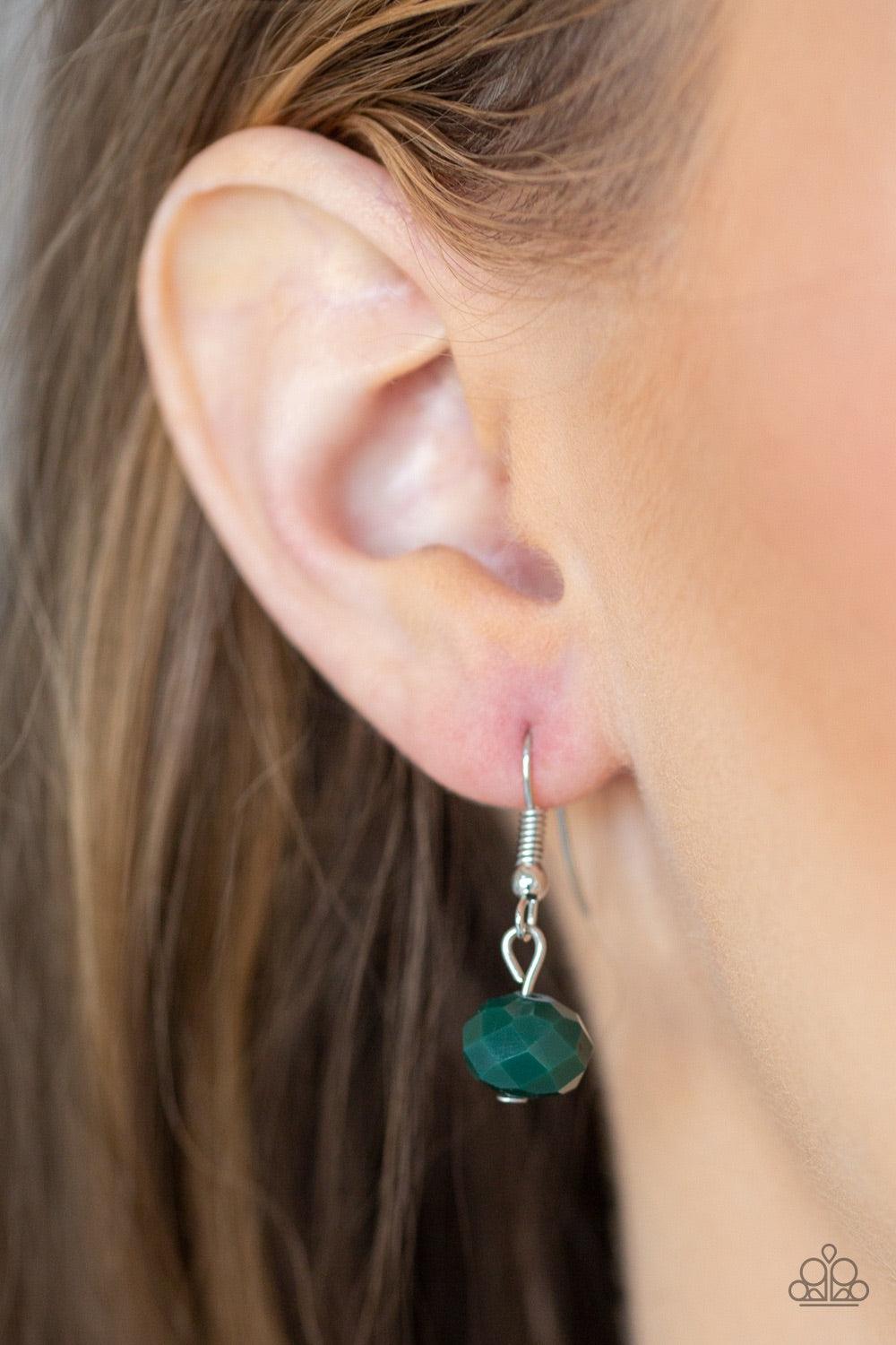 Paparazzi Accessories Glitter Gratitude - Green Infused with dainty silver beads, a collection of glassy and polished green crystal-like beads are threaded along two invisible wires below the collar, creating glamorous layers below the collar. Features an