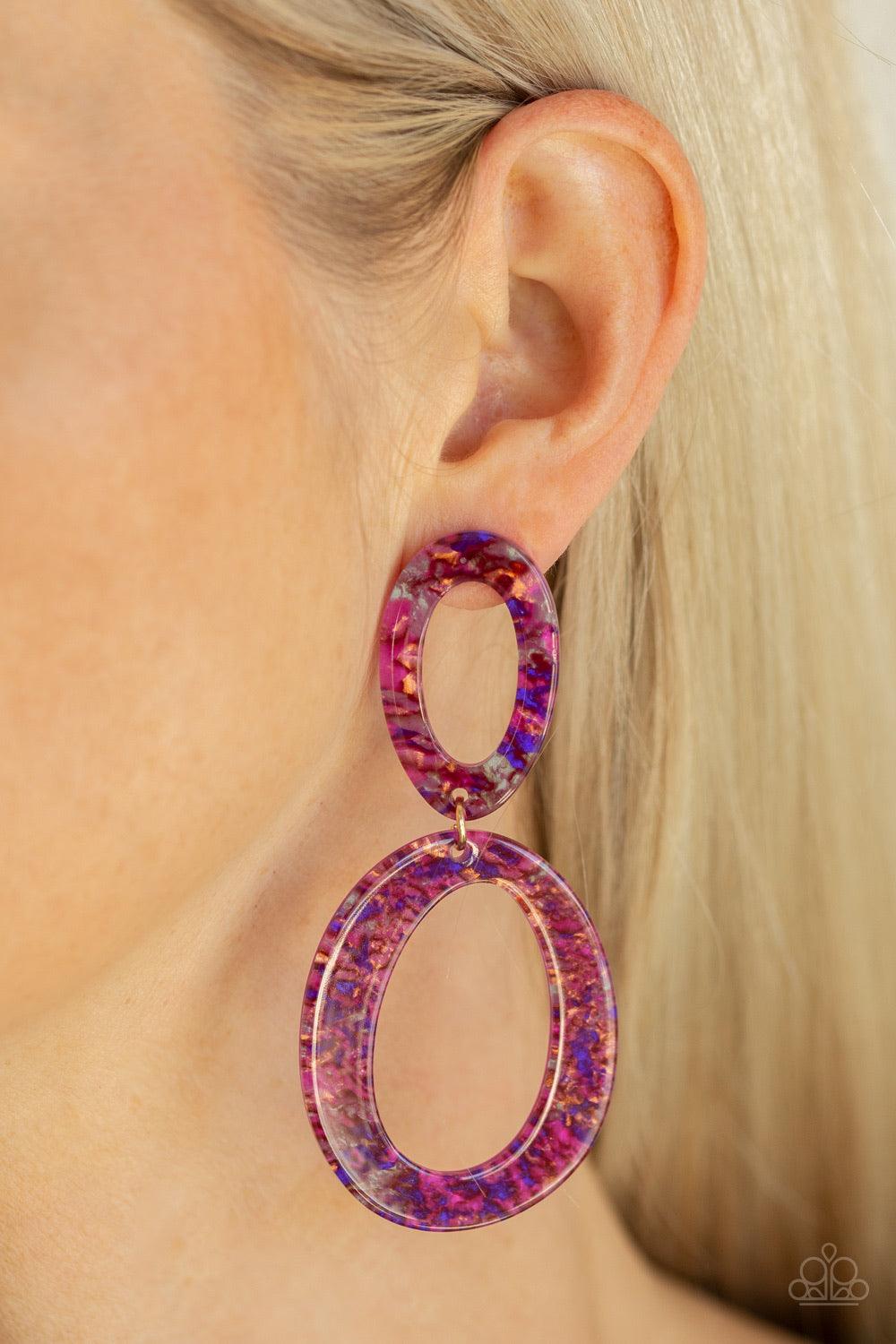 Paparazzi Accessories Hey HAUTE Rod - Multi Featuring colorful metallic accents, linked shimmery acrylic frames trickle from the ear for a retro look. Colors may vary. Earring attaches to a standard post fitting. Jewelry