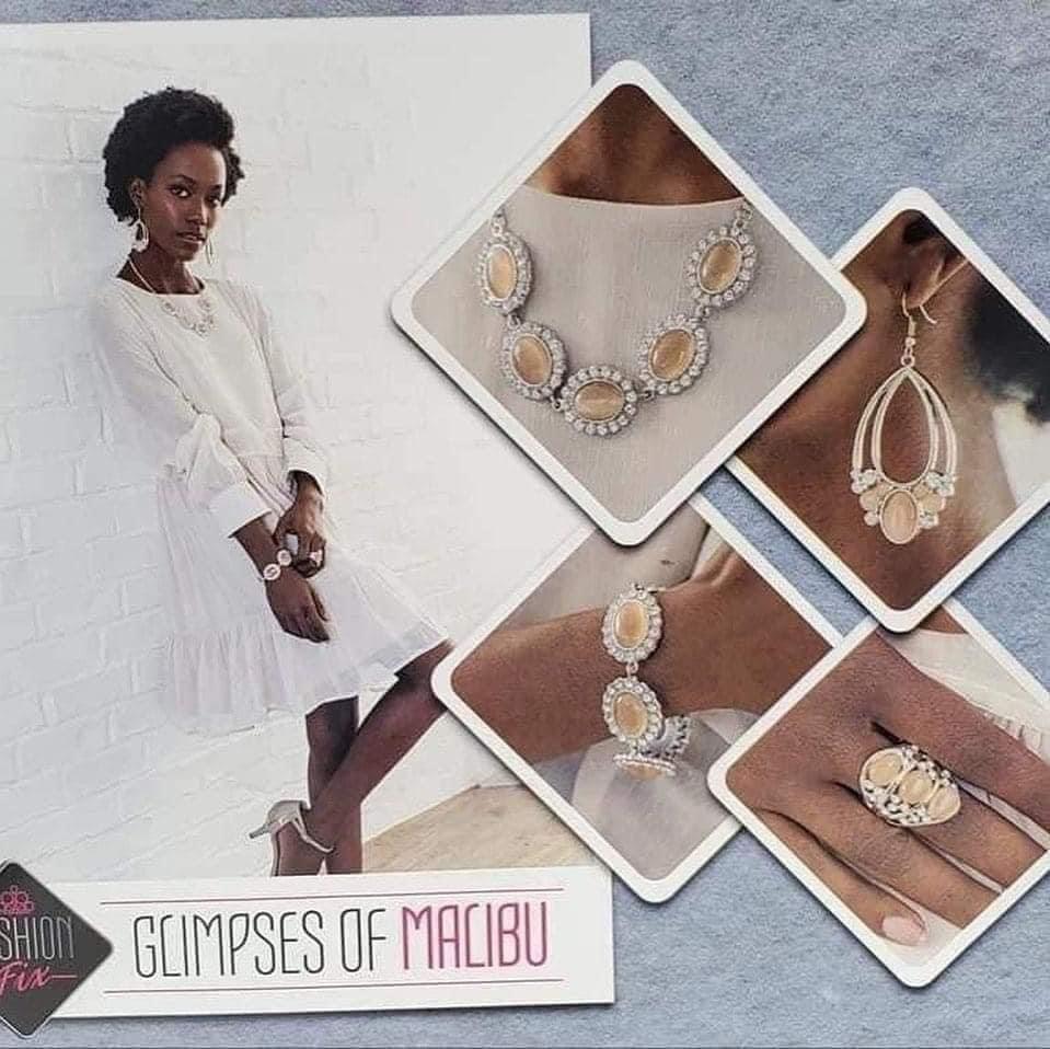 Paparazzi Accessories Glimpses of Malibu: February 2021 FF The Glimpses of Malibu collection was created with inspiration from the styles of Malibu, CA. Styles in this Trend Blend will feature fun, livable fashion with an upscale flavor. The color are usu