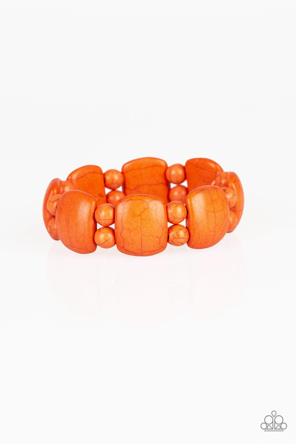 Paparazzi Accessories Don’t Be So NOMADIC - Orange A collection of round and square-like orange stones are threaded along stretchy bands around the wrist for a seasonal look. Jewelry