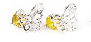 Paparazzi Accessories Starlet Shimmer Earrings #21 - Yellow Airy silver butterfly frames featuring glittery rhinestones vary in shades of green, yellow purple, pink, white, blue, red, purple, and multicolored. Earrings attach to standard post fittings. Je