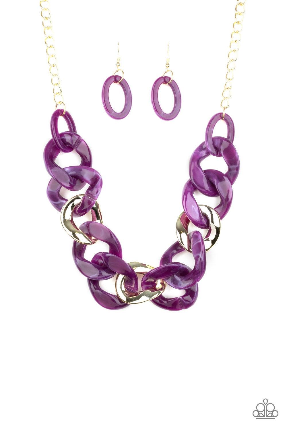 Paparazzi Accessories I Have A HAUTE Date - Purple Featuring a faux marble finish, smoky purple acrylic links connect with shiny metallic links below the collar for a colorful statement-making look. Features an adjustable clasp closure. Jewelry