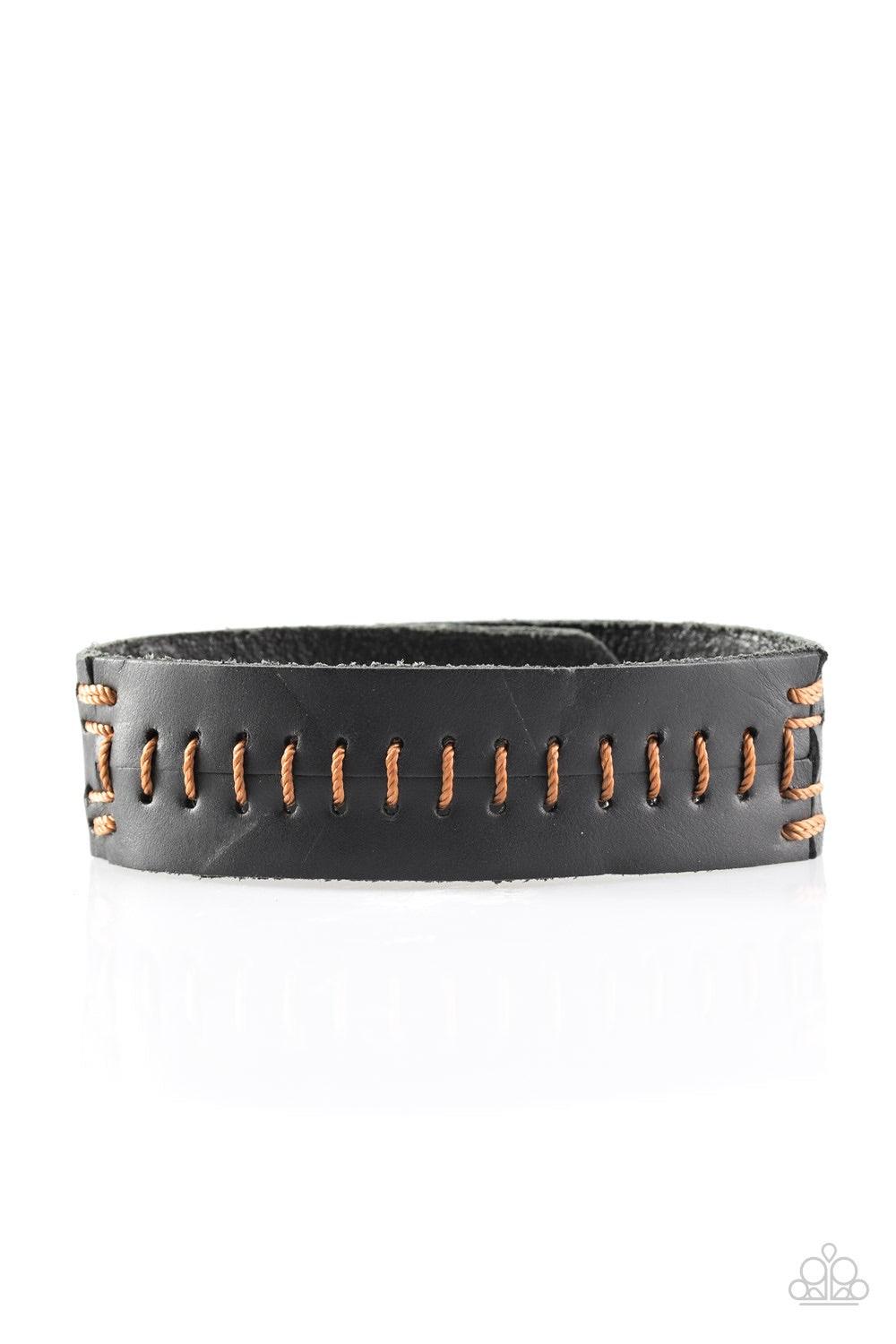 Paparazzi Accessories Take One For The Team - Brown Brown thread is stitched across the front of a leather band for an urban look. Features an adjustable snap closure. Jewelry