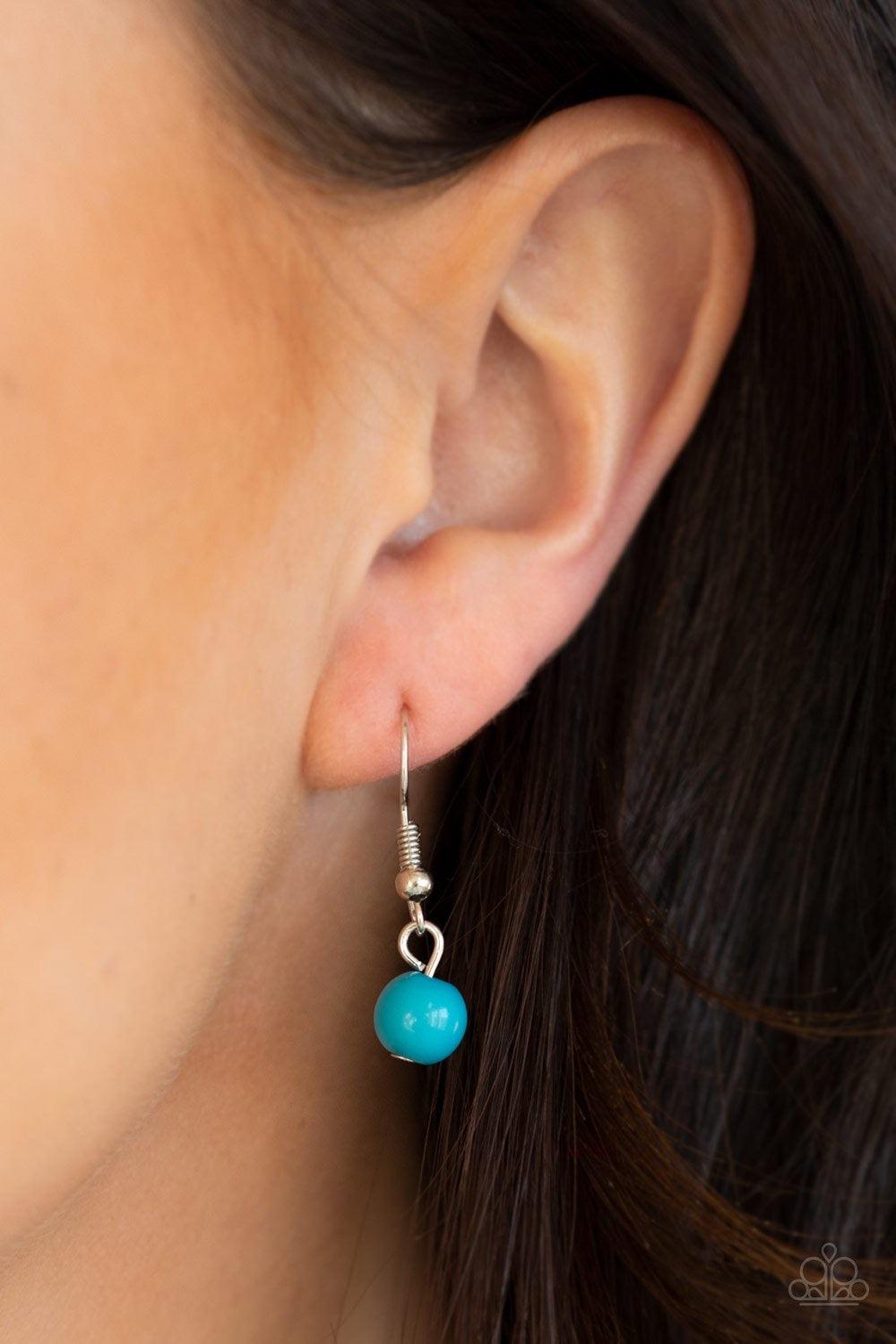 Paparazzi Accessories Your SUNDAE’S Best - Blue A collection of blue, green, and silver beads are threaded along metallic rods as they swing from the bottom of a shimmery silver chain, creating a flirtatious fringe below the collar. Features an adjustable