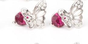 Paparazzi Accessories Starlet Shimmer Earrings #21 - Pink Airy silver butterfly frames featuring glittery rhinestones vary in shades of green, yellow purple, pink, white, blue, red, purple, and multicolored. Earrings attach to standard post fittings. Jewe