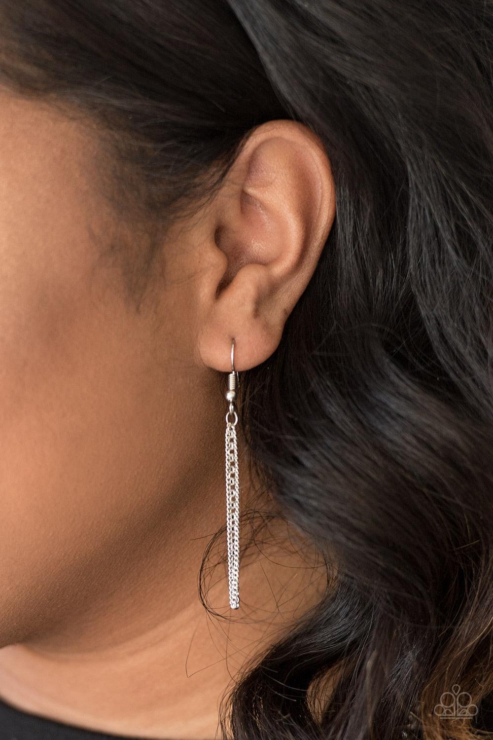 Paparazzi Accessories Way Wayfarer ~Silver Rows of mismatched silver chains connect to a glistening silver crescent, creating horizontal layers down the chest for a wanderlust look. Features an adjustable clasp closure. Sold as one individual necklace. In
