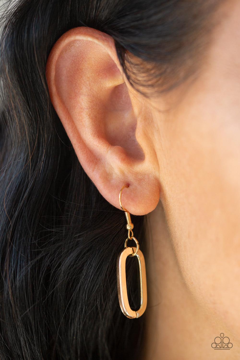 Paparazzi Accessories Make A CHAINge - Gold Dramatically oversized gold links connect below the collar, creating two bold layers below the collar for a knockout look. Features an adjustable clasp closure. Jewelry