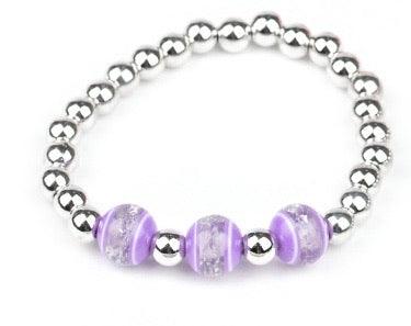 Paparazzi Accessories Starlet Shimmer Bracelet: #12 - Purple Infused dainty silver beads, the stretchy beaded bracelet. Jewelry