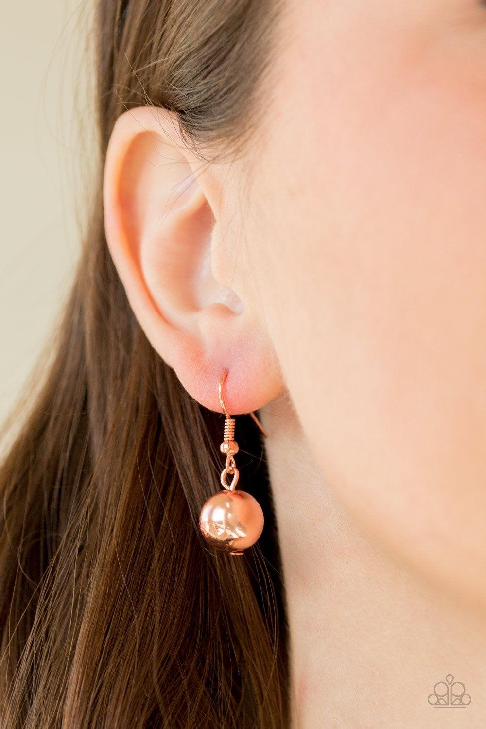 Paparazzi Accessories All About Attitude - Copper Heavy shiny copper chains give way to sections of bold gold and shiny copper beads. A glistening gold accent slides along joined rows of heavy shiny copper chains, creating a spunky industrial centerpiece