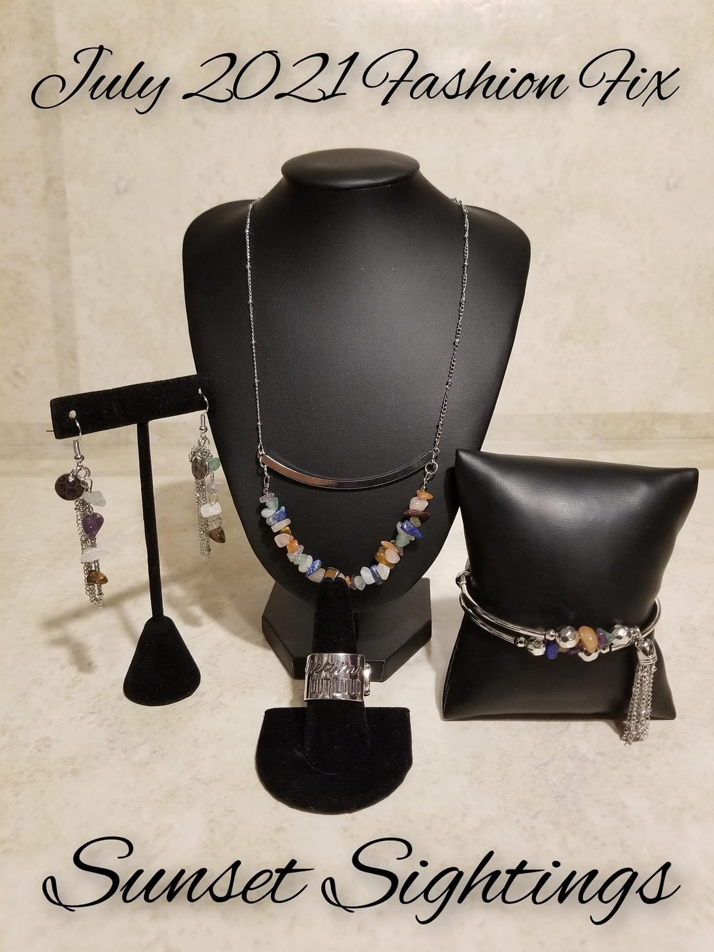 Paparazzi Accessories Sunset Sitings: July 2021 FF Trendsetters are sure to gravitate towards the accessories found in the Sunset Sightings collection. Featuring more drastic designs, bold colors, and funky combinations found outside the box, the pieces o
