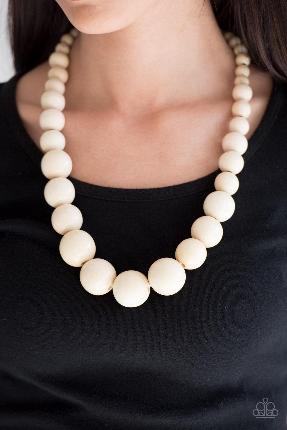 Paparazzi Accessories Effortlessly Everglades - Off White Gradually increasing in size near the center, refreshing white wooden beads are threaded along a white string for a summery look. Features an adjustable sliding knot closure. Jewelry