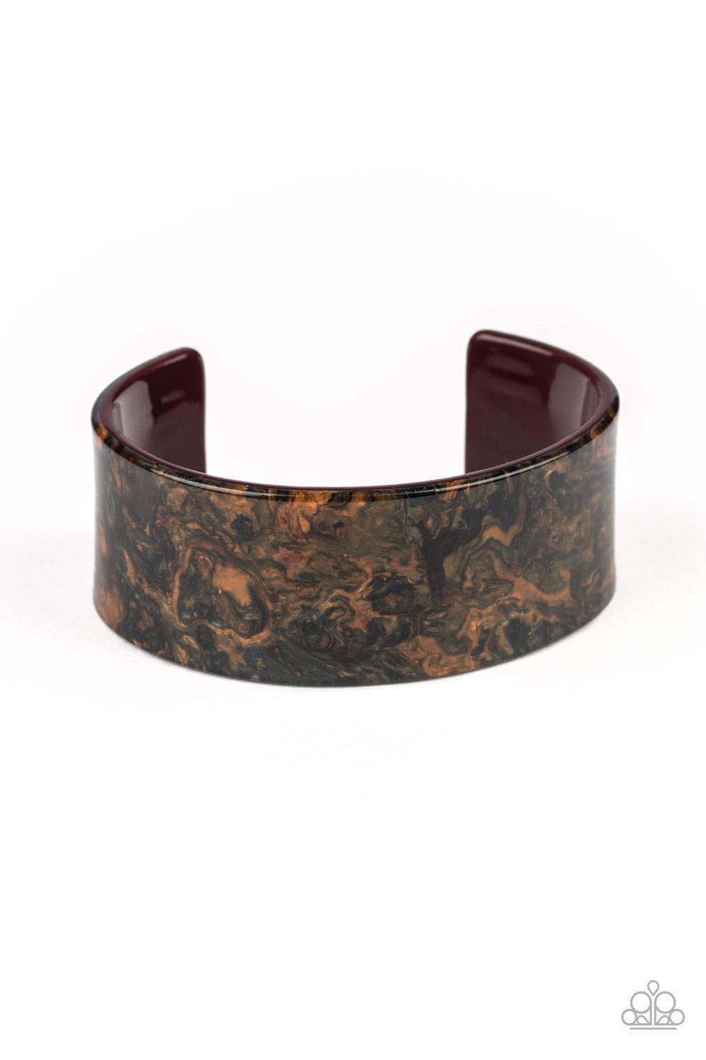 Paparazzi Accessories Marbled Mystique - Multi Featuring a faux marble finish, a thick acrylic cuff curls across the wrist for a colorfully retro look. Jewelry