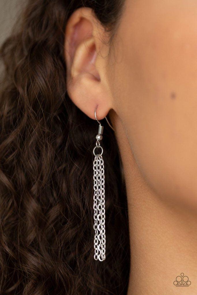 Paparazzi Accessories So Obvious - White Featuring a sleek silver frame, a dramatic white teardrop gem swings below the collar for a glamorous look. Features an adjustable clasp closure. Jewelry