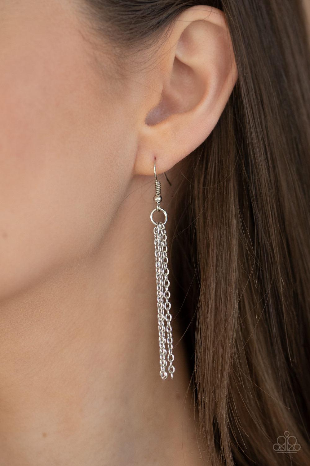 Paparazzi Accessories Imperfect Iridescence - Multi Featuring an oil spill finish, an imperfect gem is pressed into the center of an edgy silver frame at the bottom of a lengthened silver chain for a glitzy look. Features an adjustable clasp closure. Sold
