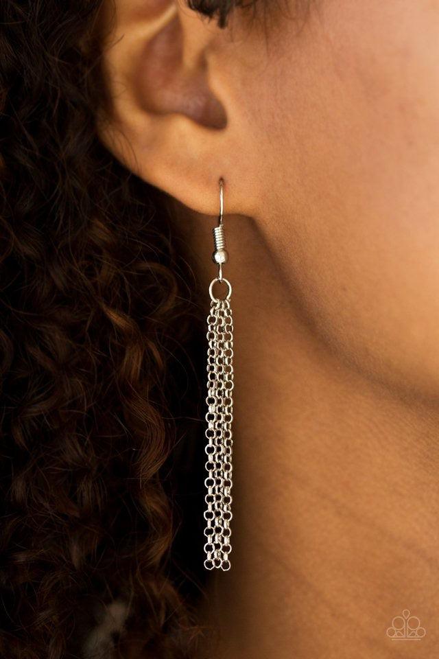 Paparazzi Accessories Ripple Effect - Yellow Glistening silver bars swirl around a shiny yellow bead, creating a colorful pendant below the collar for a seasonal look. Features an adjustable clasp closure. Jewelry