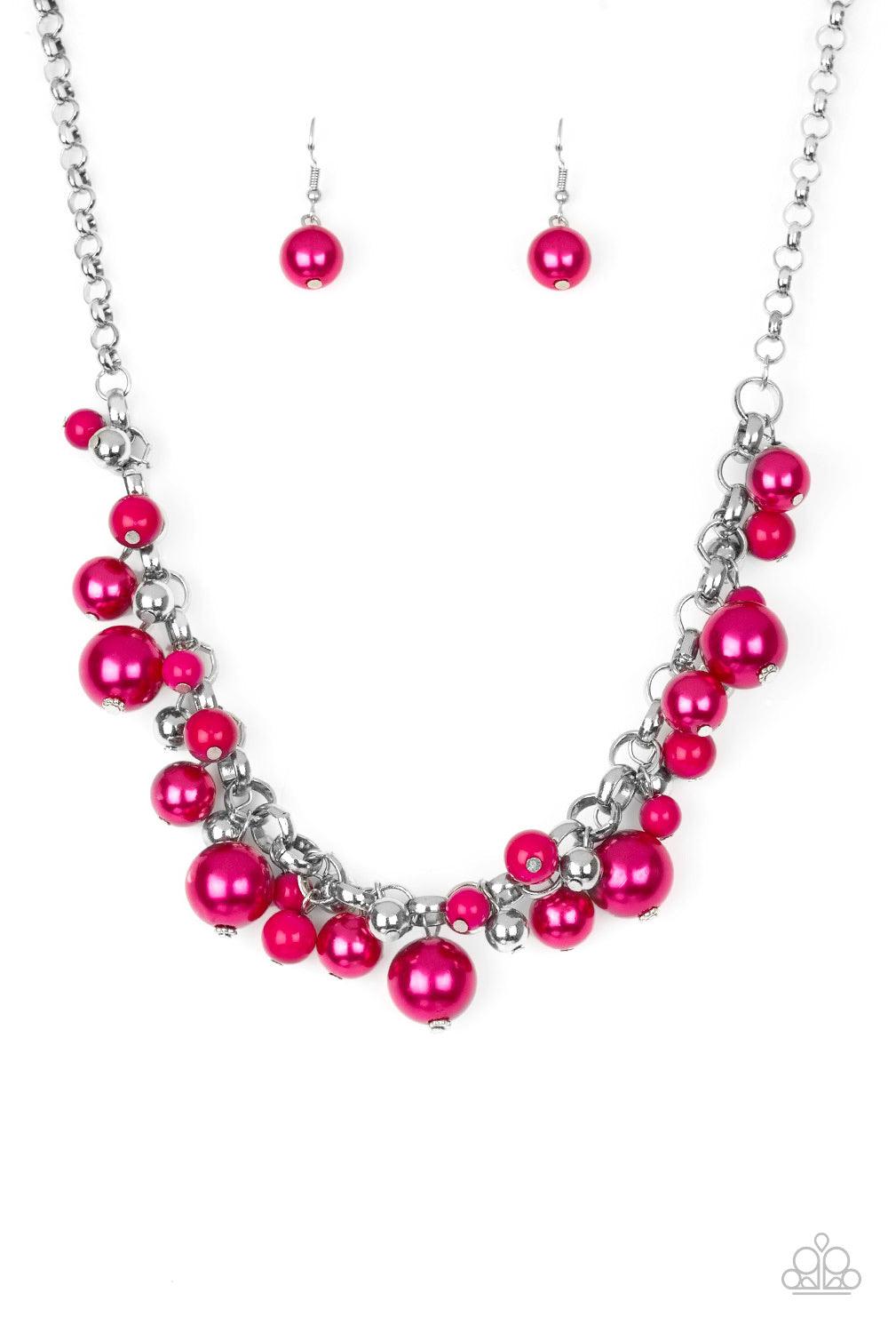 Paparazzi Accessories The Upstater - Pink Varying in size, bubbly Granita pearls, classic silver beads, and shiny Granita beads swing from the bottom of a glistening silver chain, creating a refined fringe below the collar. Features an adjustable clasp cl