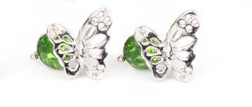 Paparazzi Accessories Starlet Shimmer Earrings #21 - Green Airy silver butterfly frames featuring glittery rhinestones vary in shades of green, yellow purple, pink, white, blue, red, purple, and multicolored. Earrings attach to standard post fittings. Jew