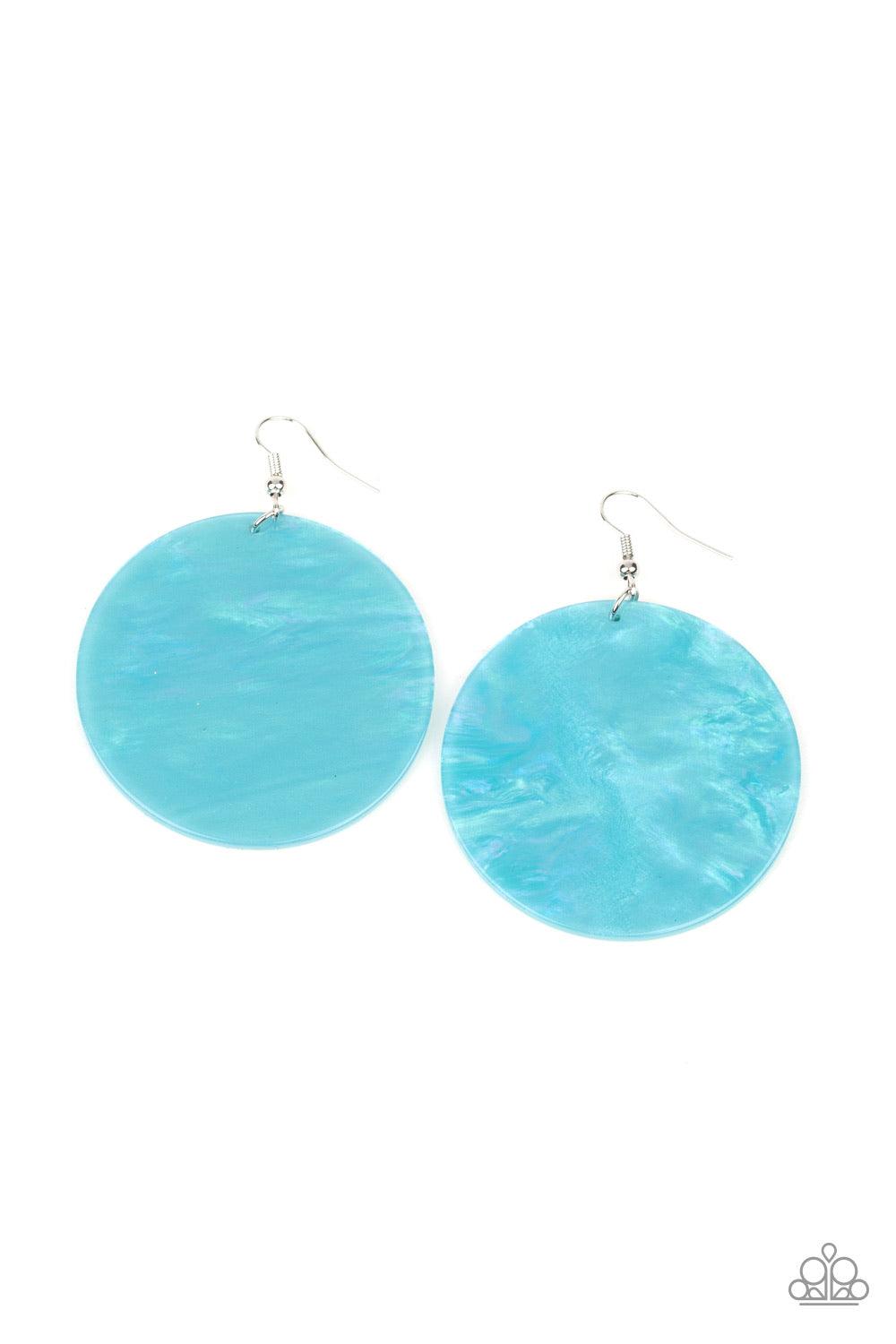 Paparazzi Accessories Cosmic Rainbow - Multi Brushed in a rainbow iridescence, a circular blue acrylic frame swings from the ear for an out of this world style. Earring attaches to a standard fishhook fitting. Color may vary. Jewelry