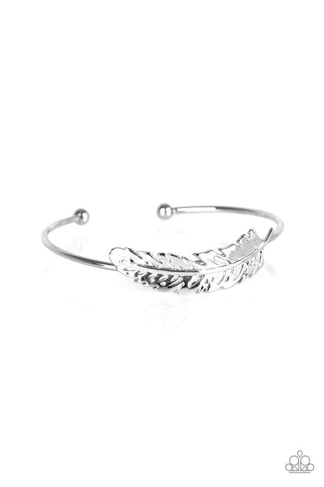 Paparazzi Accessories How Do You Like This FEATHER? - Silver Featuring life-like detail, a shimmery silver feather folds along a dainty silver cuff for a seasonal look. Jewelry